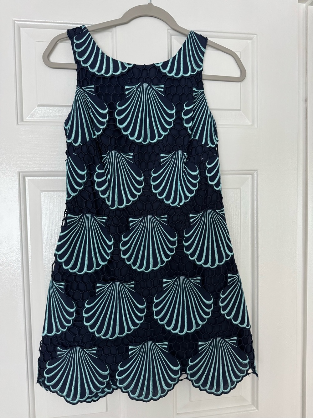 Lilly Pulitzer Navy Dress with Light Aqua Shell Motif